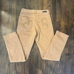 Lee Tan Embroidered Classic Fit Jeans wih Rhinestones Size 8 Western Boho Spring